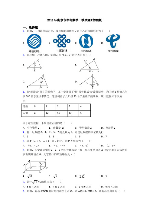 2019年衡水市中考数学一模试题(含答案)