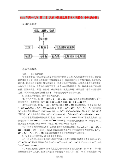 2021年高中化学 第二章 元素与物质世界章末知识整合 鲁科版必修1