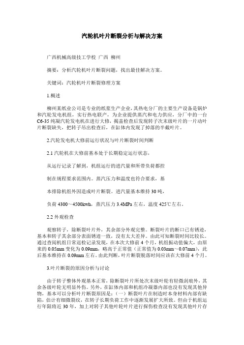 汽轮机叶片断裂分析与解决方案