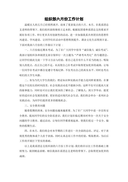 组织部六月份工作计划