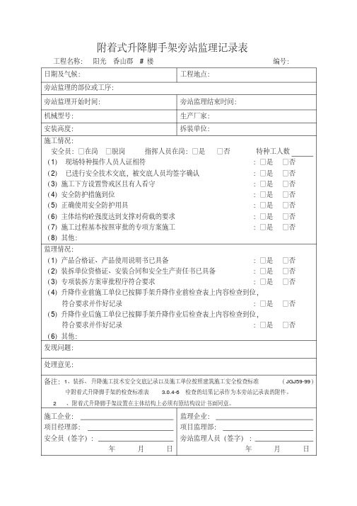 (完整版)附着式升降脚手架旁站记录表