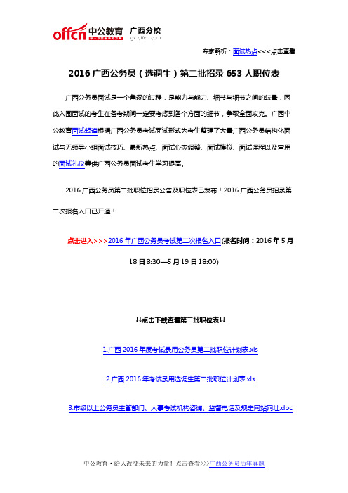 2016广西公务员(选调生)第二批招录653人职位表