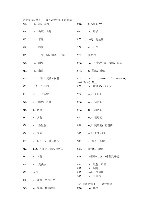 高中英语必修4    第五、六单元单词测试