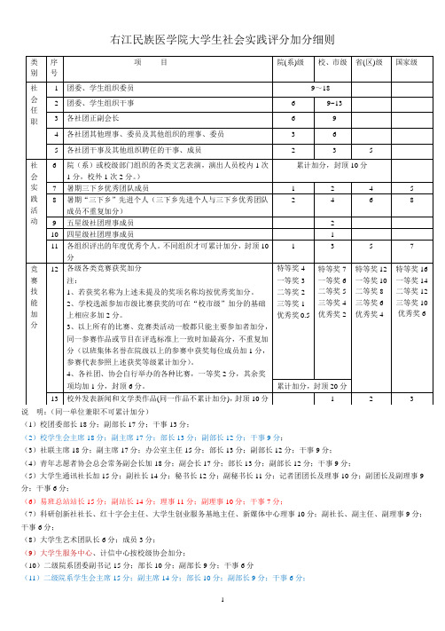 右江民族医学院大学生社会实践评分加分细则