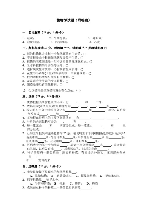 植物学试题(含答案)