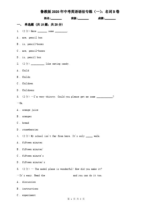 鲁教版2020年中考英语语法专练(一)：名词B卷