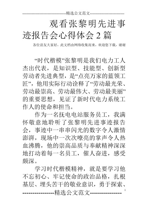 观看张黎明先进事迹报告会心得体会2篇