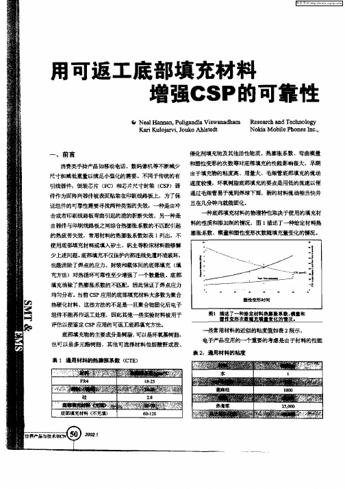 用可返工底部填充材料增强CSP的可靠性