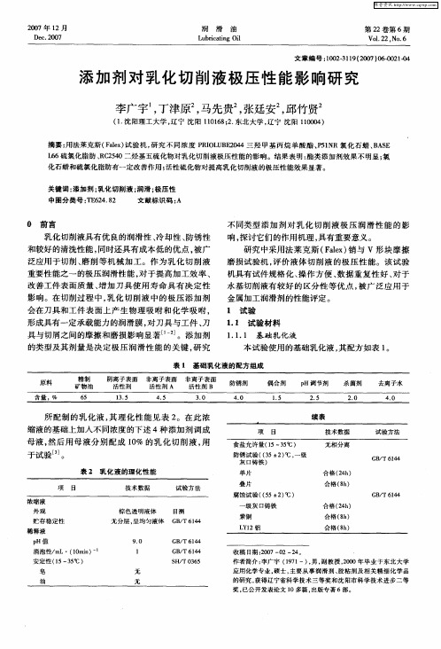 添加剂对乳化切削液极压性能影响研究