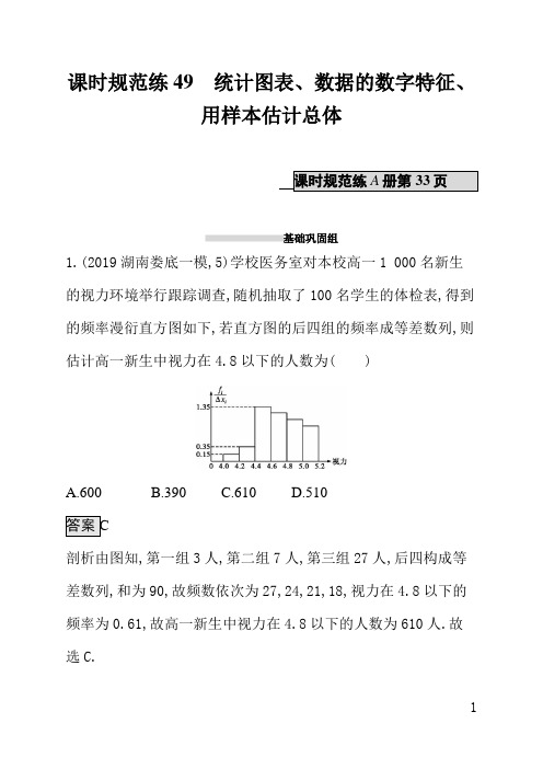 北师大版扫三文科数学课后习题(含答案)课时规范练49统计图表