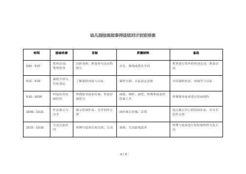 幼儿园绘画故事师徒结对计划安排表