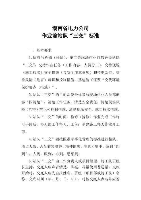 湖南省电力公司作业前站队“三交”标准