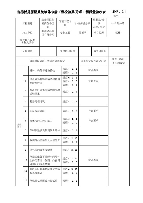 岩棉板外保温系统墙体节能工程检验批