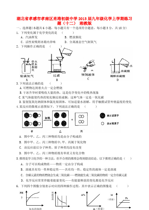 湖北省孝感市孝南区肖港初级中学九年级化学上学期练习题(十二) 湘教版