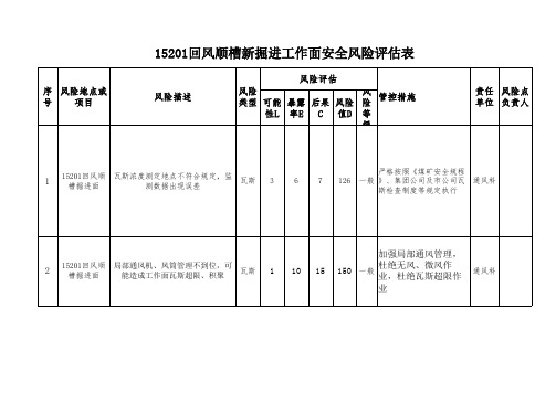 煤矿回风顺槽新掘工作面风险评估表