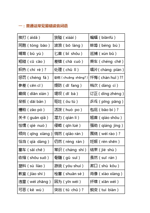 普通话考试字词语和模拟练习综合材料