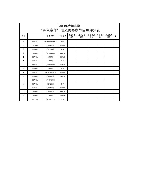 校园文化艺术节参赛节目评分表