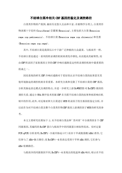 不结球白菜冷相关CBF基因的鉴定及调控路径