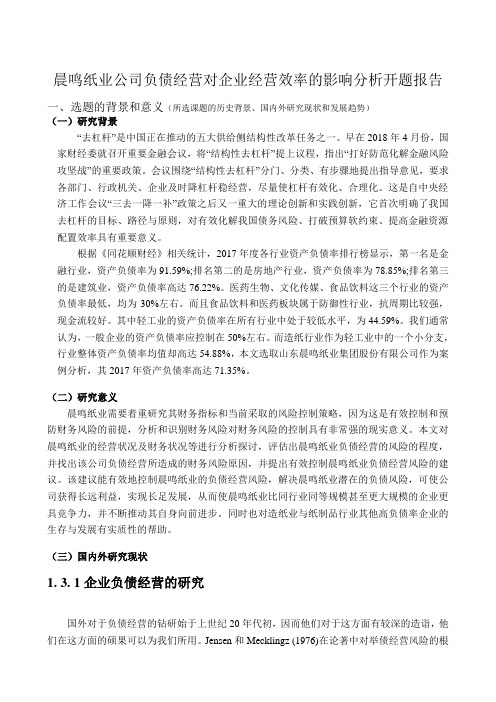 晨鸣纸业公司负债经营对企业经营效率的影响分析开题报告