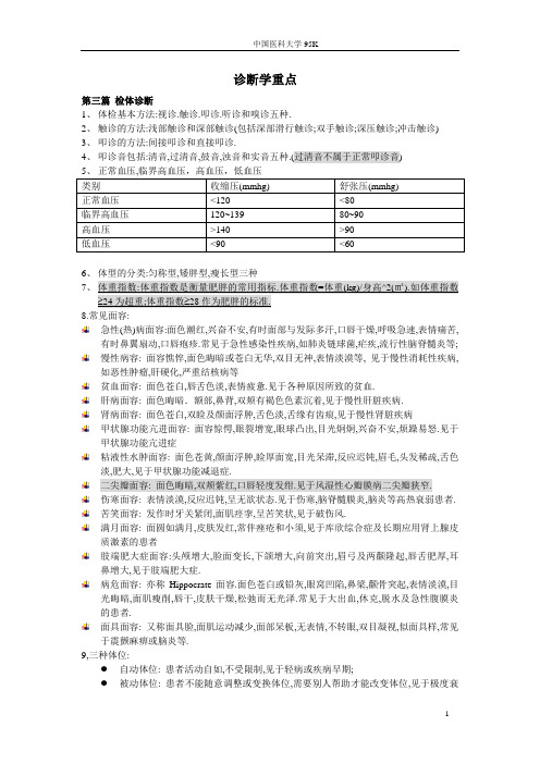 诊断学重点中国医科大学临床药学