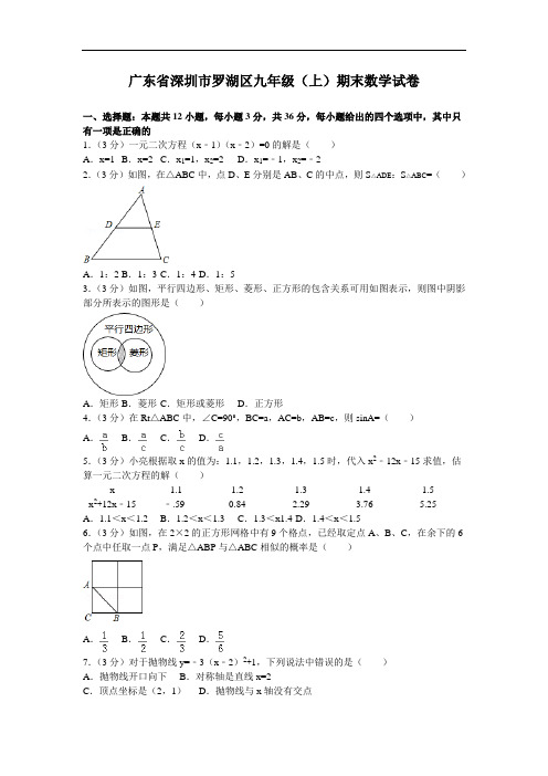 2015-2016学年广东省深圳市罗湖区九年级(上)期末数学试卷