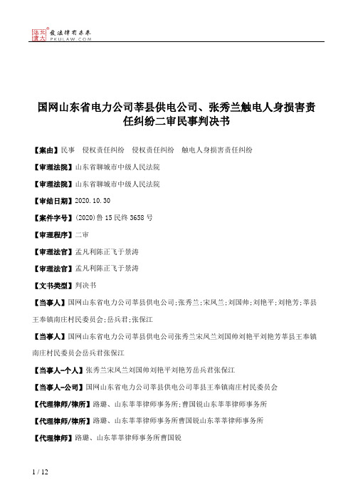 国网山东省电力公司莘县供电公司、张秀兰触电人身损害责任纠纷二审民事判决书