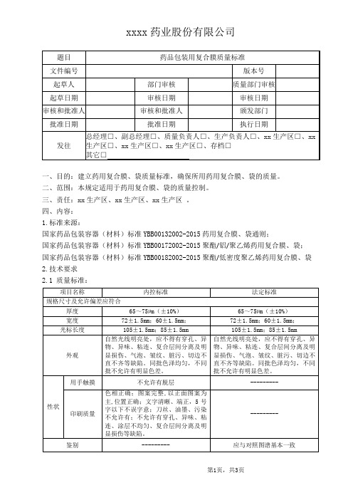 药品包装用复合膜质量标准