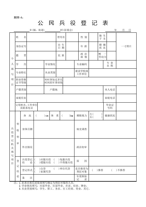 公民兵役对象登记表