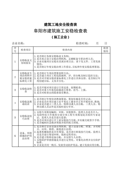 建筑工地安全检查表