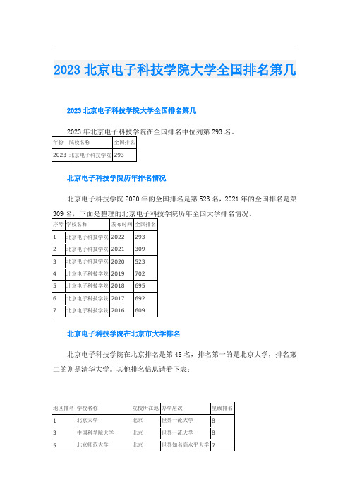 2023北京电子科技学院大学全国排名第几