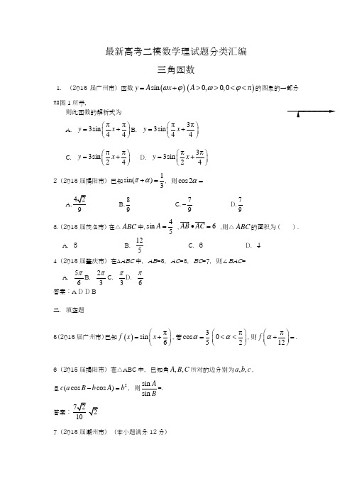 2020-2021学年高考总复习数学(理)二轮复习专题精选《三角函数》试题及答案解析