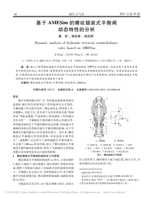 基于 AMESim 的螺纹插装式平衡阀动态特性的分析