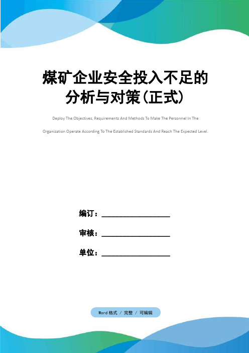 煤矿企业安全投入不足的分析与对策(正式)