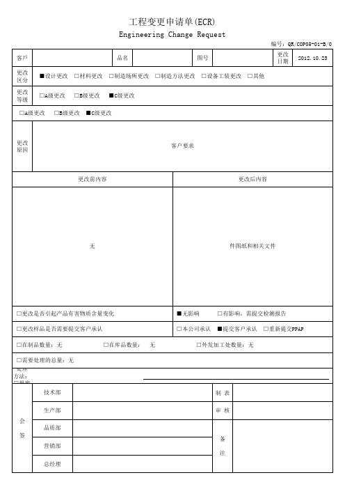 ECR ECN 跟踪表单