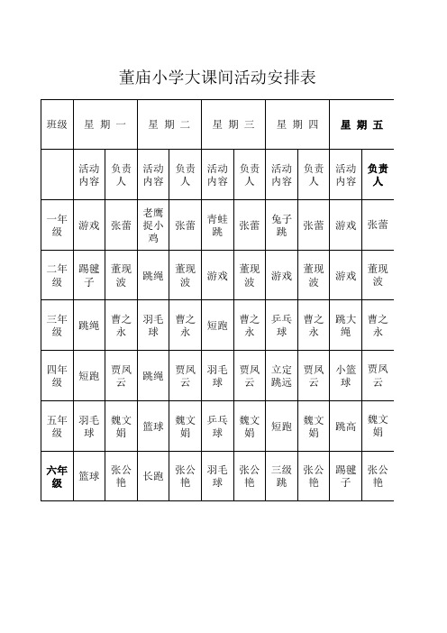 大课间活动表