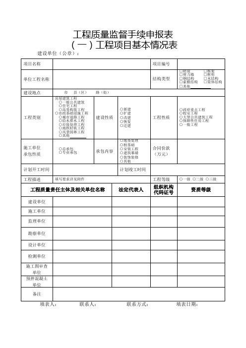 建设工程质量监督手续申报表