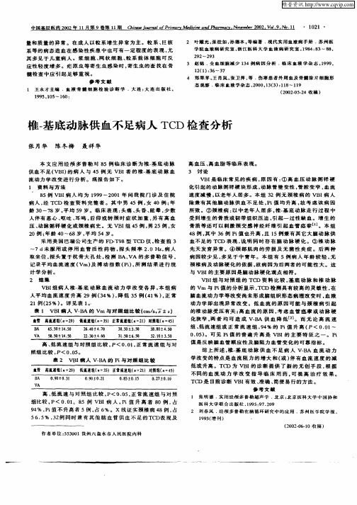 椎—基底动脉供血不足病人TCD检查分析