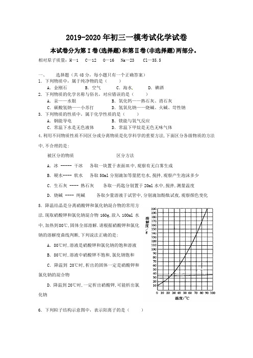 2019-2020年初三一模考试化学试卷