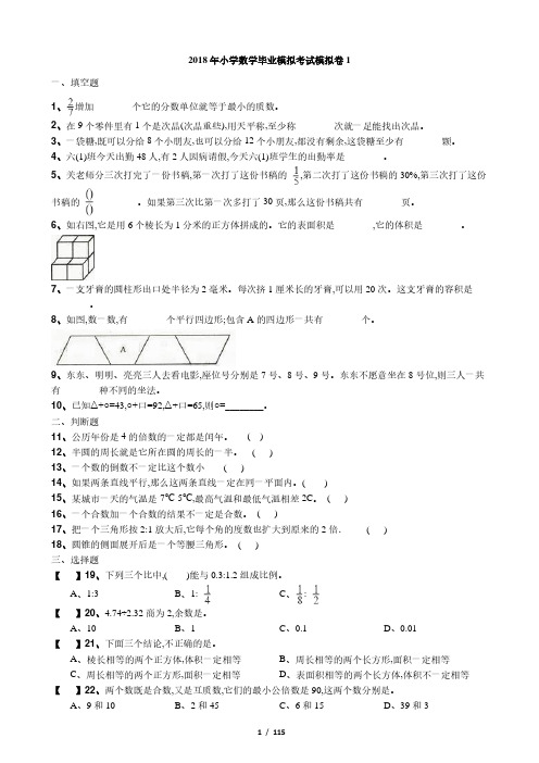 2018年小升初数学考试模拟卷含解析11套