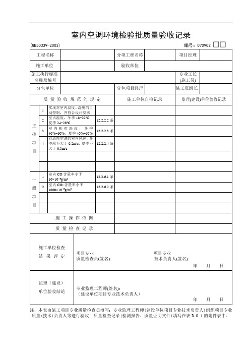 02：室内空调环境检验批质量验收记录