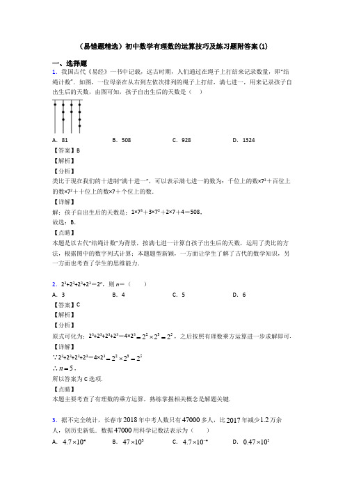 (易错题精选)初中数学有理数的运算技巧及练习题附答案(1)