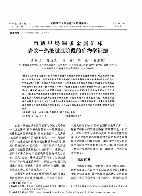 西藏甲玛铜多金属矿床岩浆-热液过渡阶段的矿物学证据
