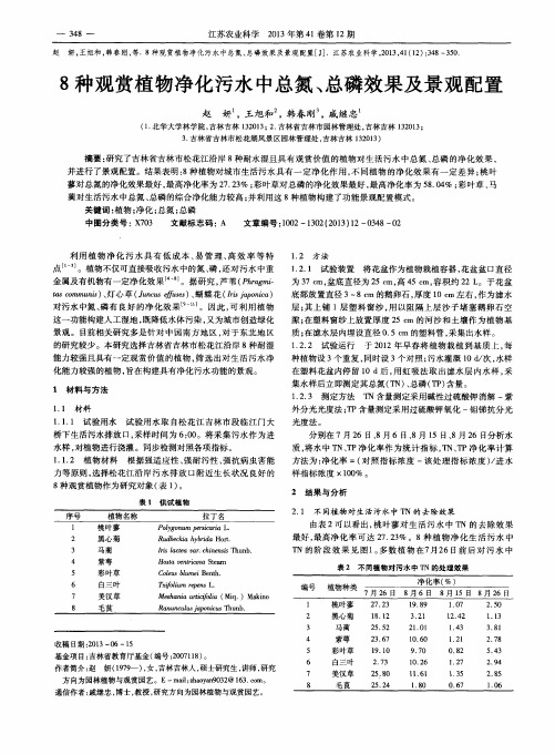 8种观赏植物净化污水中总氮、总磷效果及景观配置