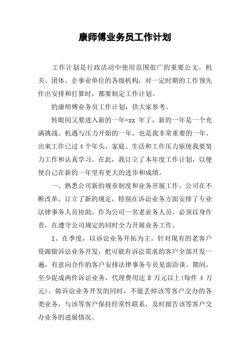 康师傅业务员工作计划