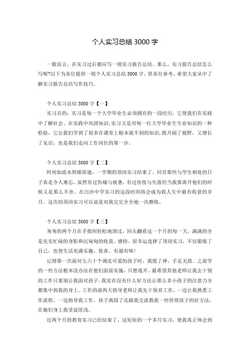 个人实习总结3000字