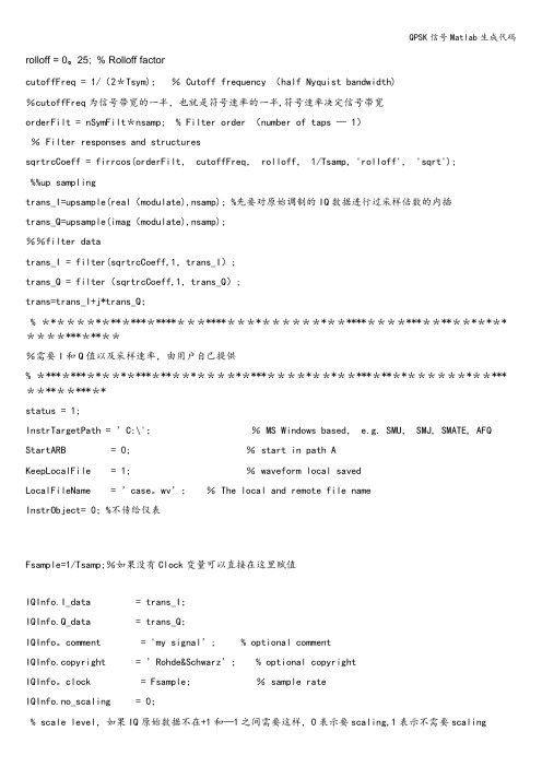 QPSK信号Matlab生成代码