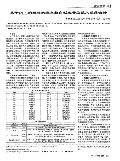 基于PLC的颗粒状填充物自动称量及装入系统设计