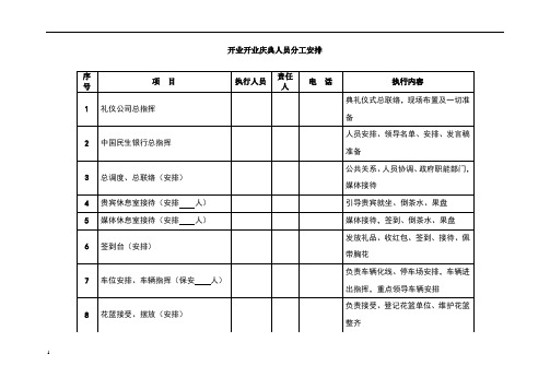 开业庆典人员分工安排表