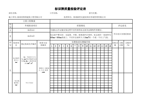 标识牌质量评定表