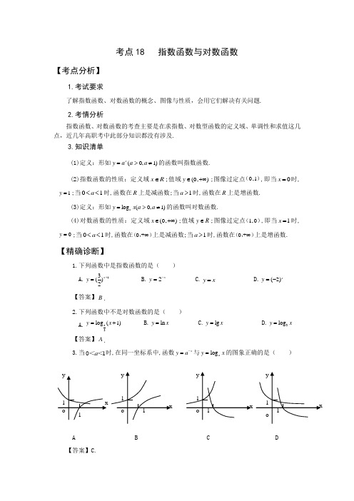 高职单招单考复习用书《数学点对点精准突破》考点18：指数函数与对数函数